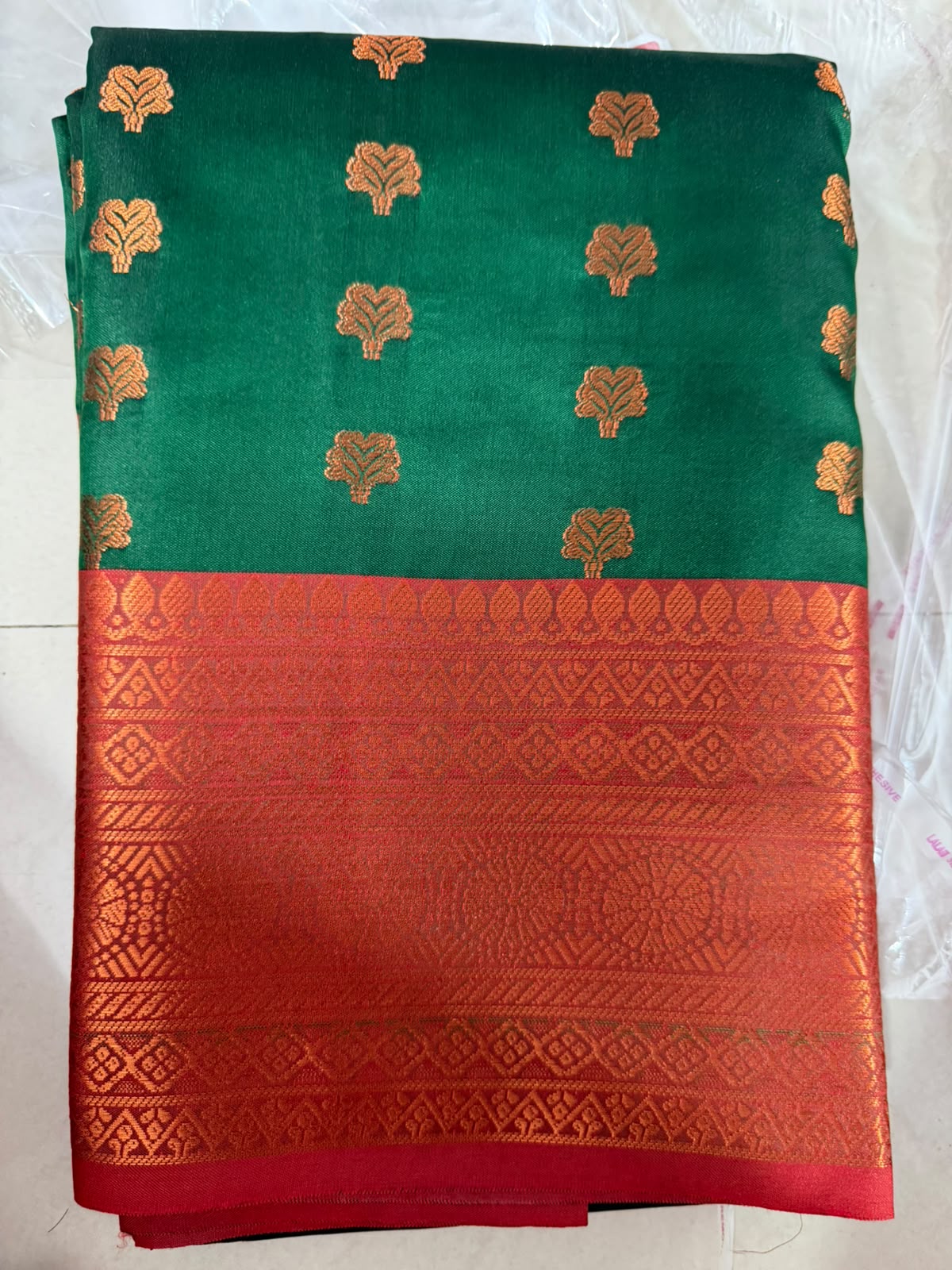 Viscose soft Silk Saree -7 -flower buttas- red boader