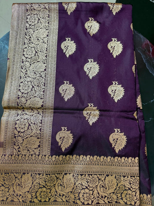 Designer Brocade All-Over Semi Silk Paithani Saree -dark purple
