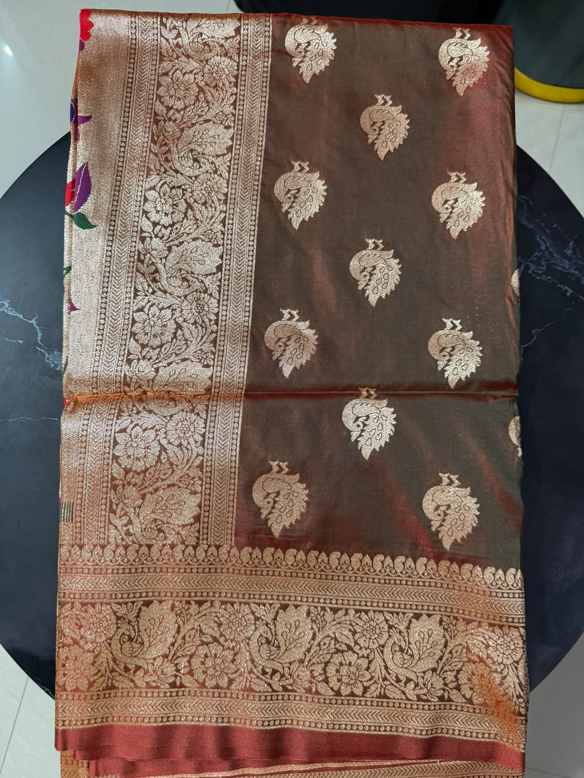 Designer Brocade All-Over Semi Silk Paithani Saree -Brown