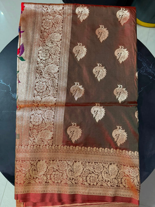 Designer Brocade All-Over Semi Silk Paithani Saree -Brown