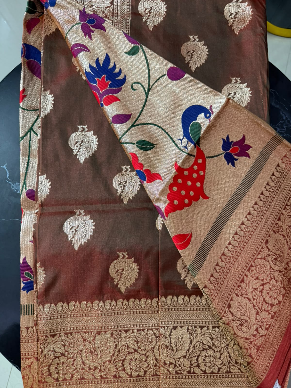 Designer Brocade All-Over Semi Silk Paithani Saree -Brown