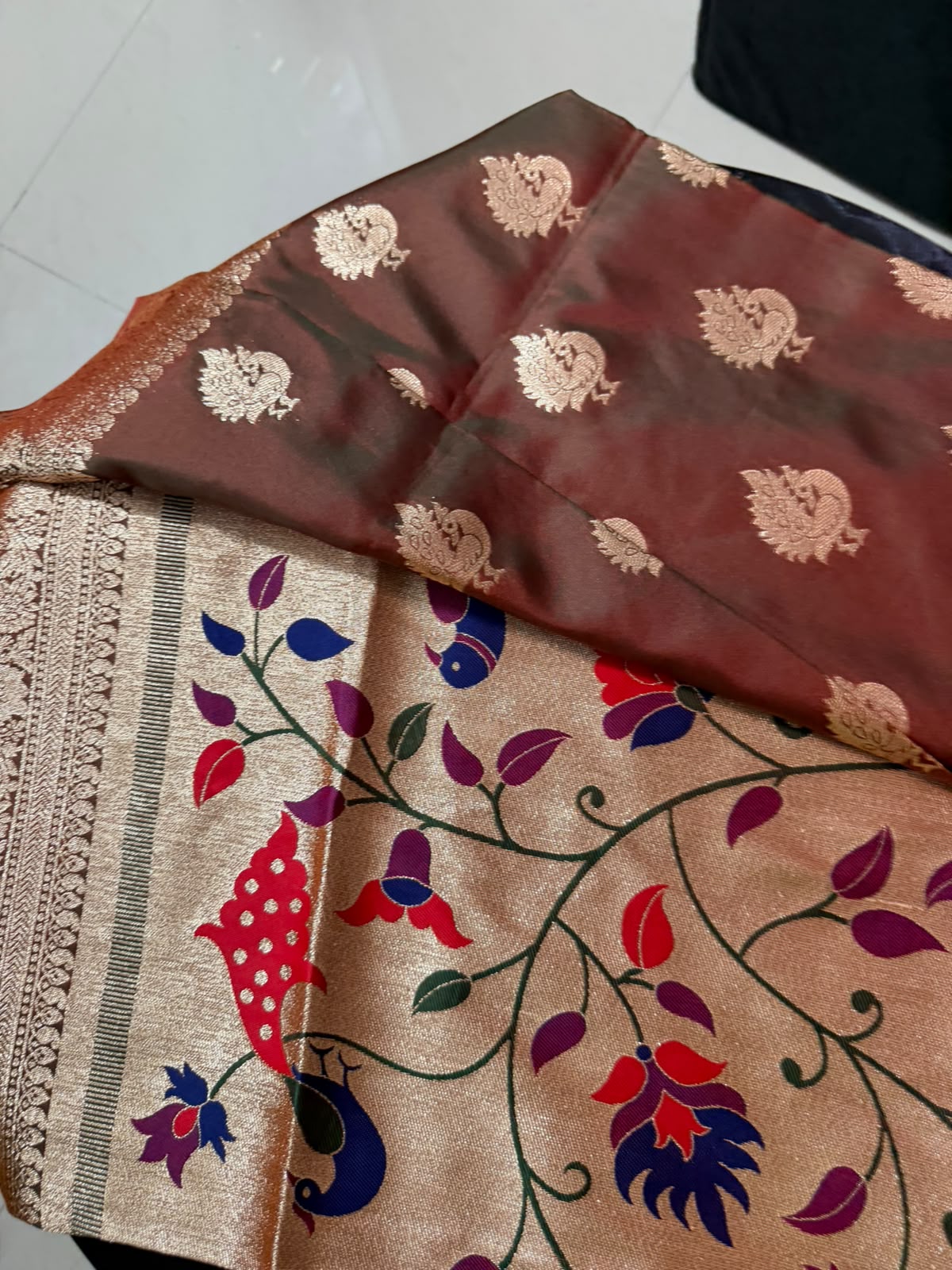 Designer Brocade All-Over Semi Silk Paithani Saree -Brown