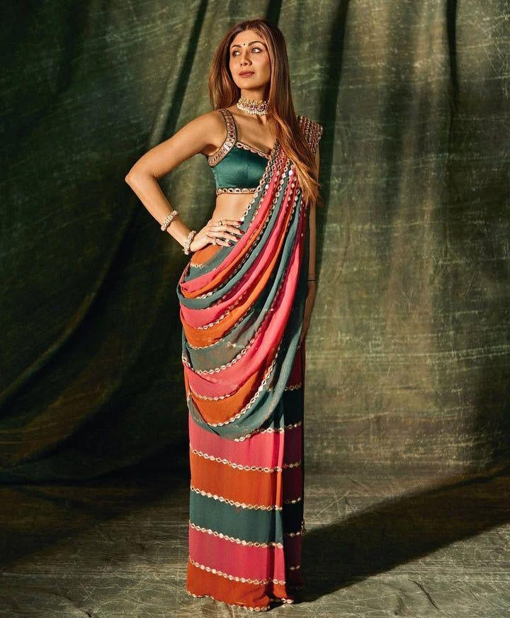 Party wear with mirror work multi colour