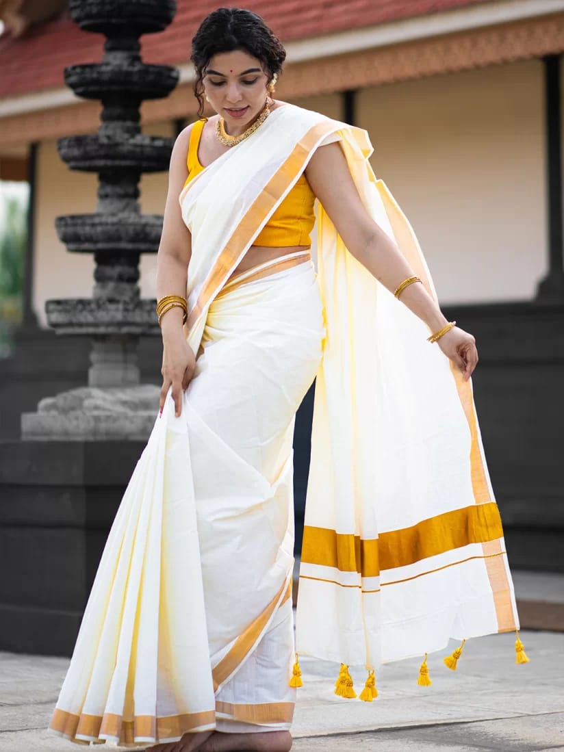 Kerala Cotton with gold Kasav boader