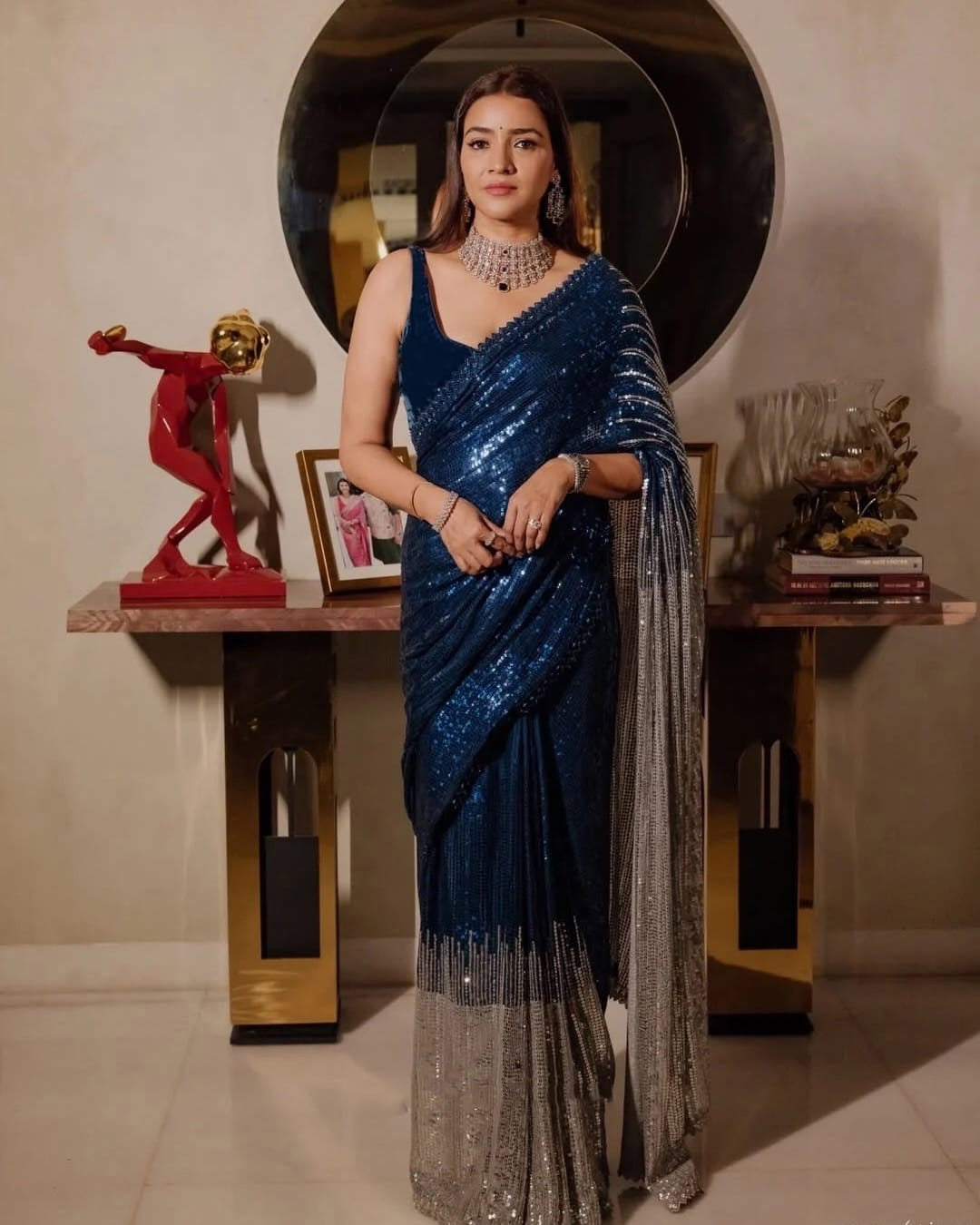 Navy blue Sequins Party Wear Saree with Gold Pallu (Copy)