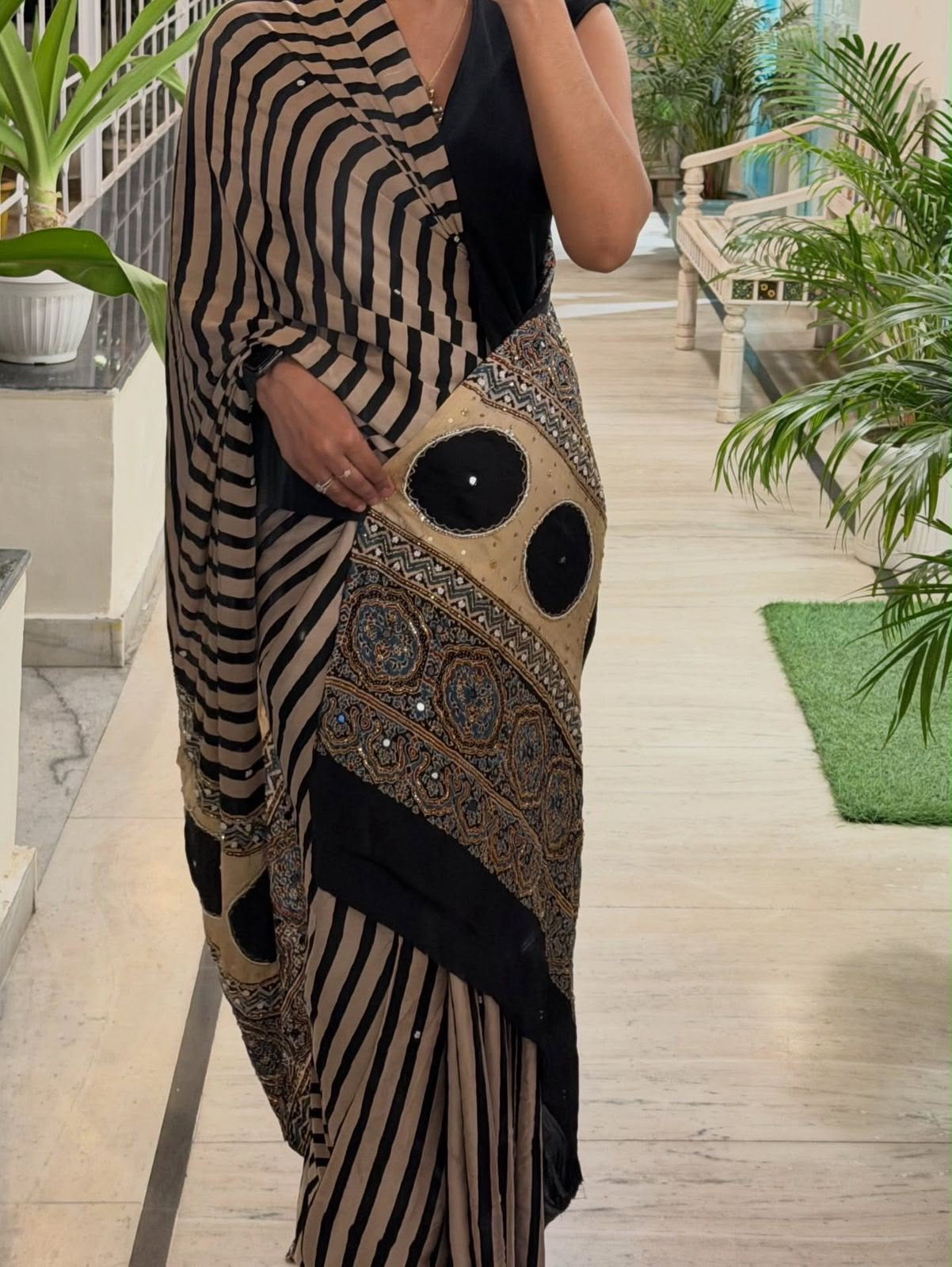 Ajrack model Silk with mirror work- Black color Reshmi collection