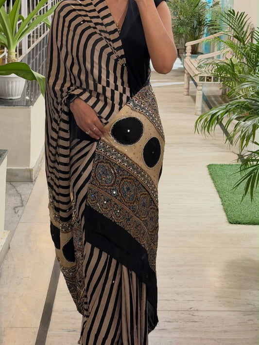 Ajrack model Silk with mirror work- Black color Reshmi collection