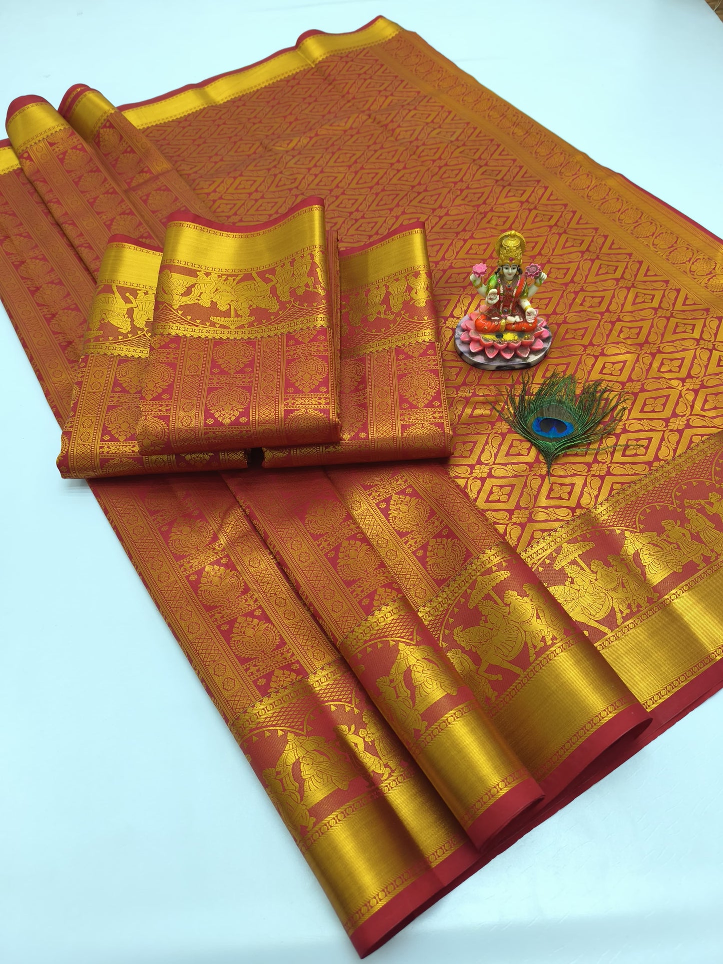 Kanchipuram silk for festival and occasion-red