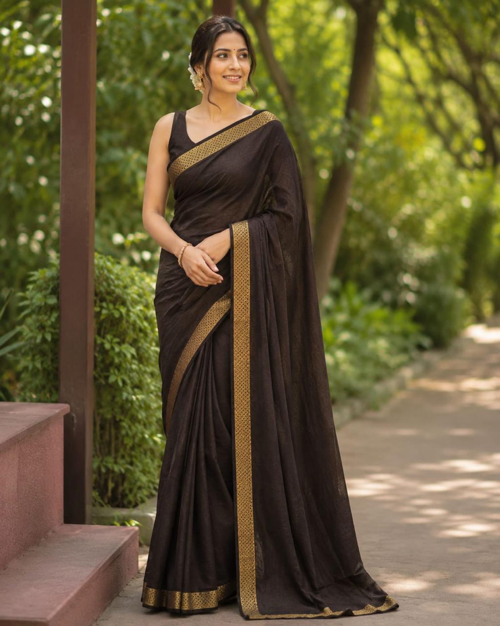 Mysore crep semi -Silk Blend Saree Featuring Rich Traditional Gold Border-  with small boarder