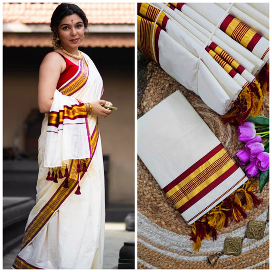 Kerala Cotton with red Kasav boader
