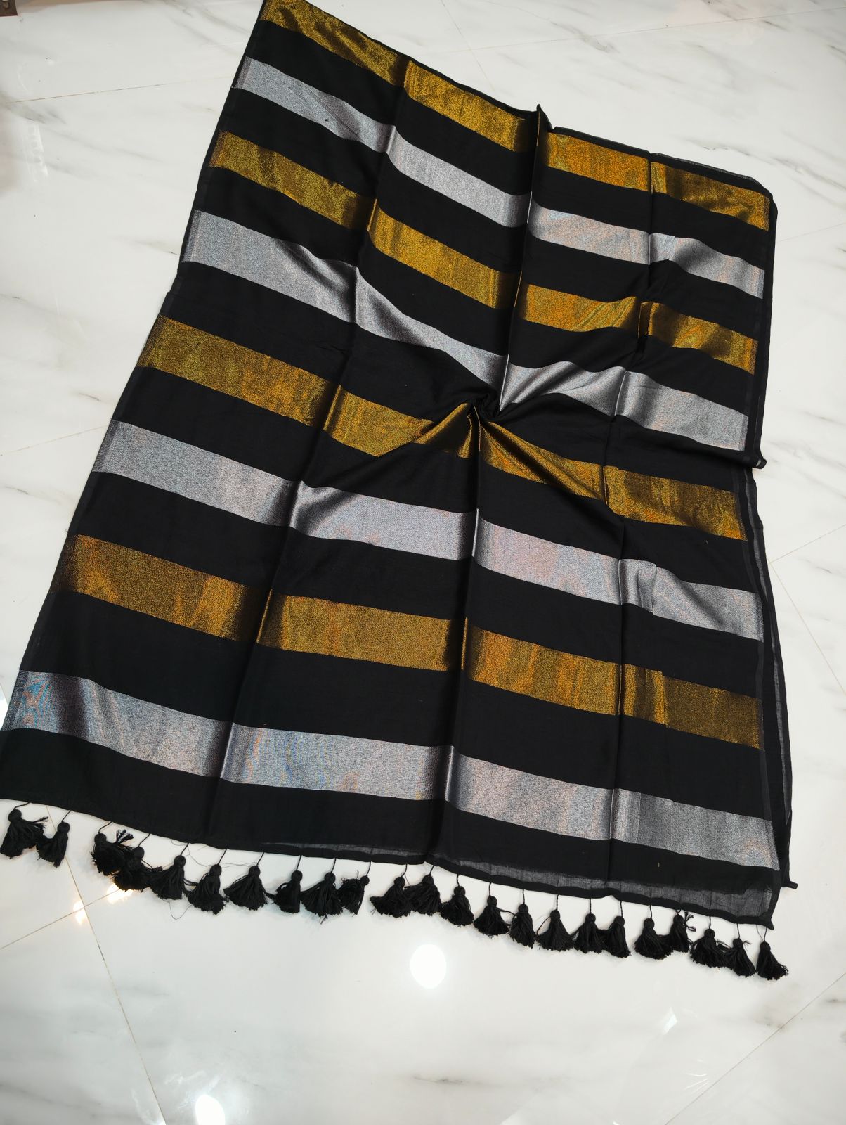 Onam special saree Mulcotton ~black strips saree