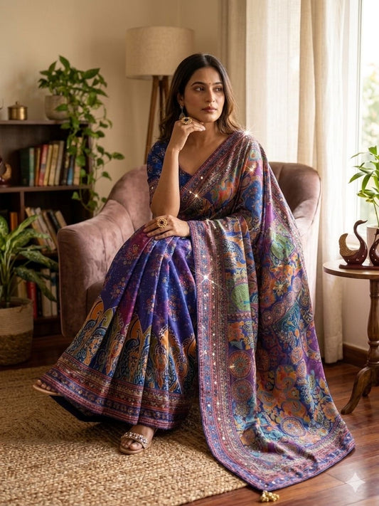 Soft Chinnon with beautiful print - blue