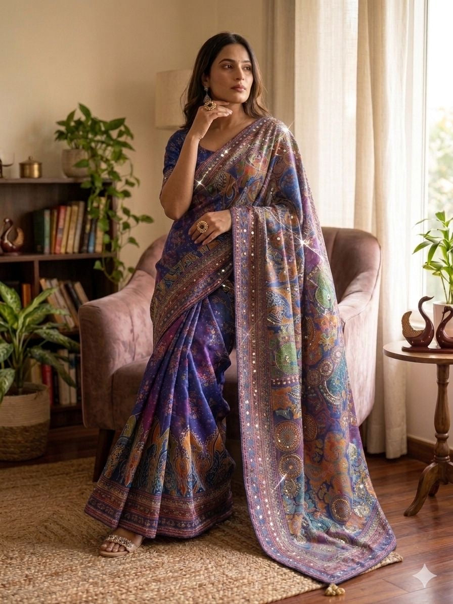 Soft Chinnon with beautiful print - blue
