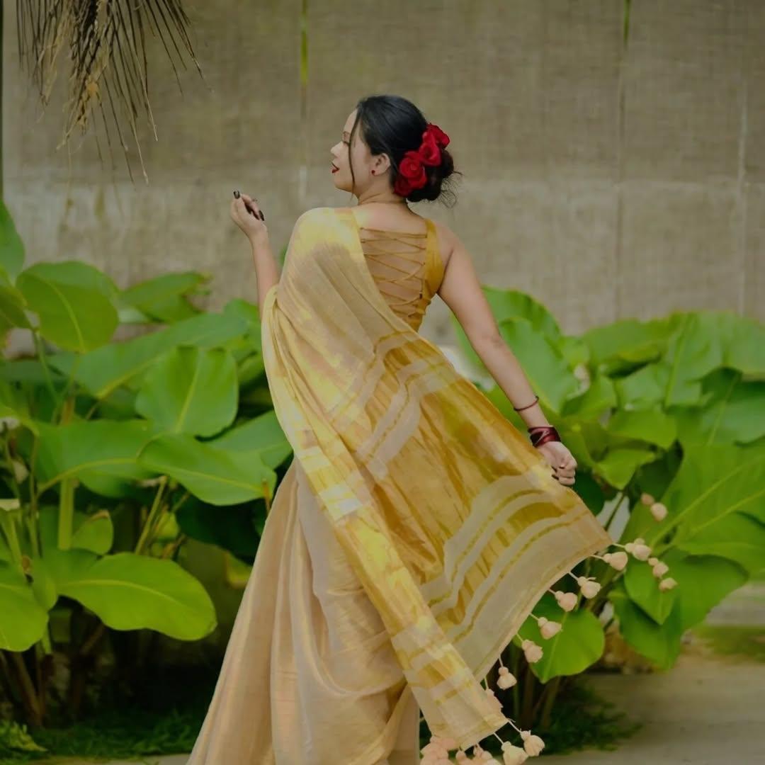 Gold Tissue Saree - golden colour
