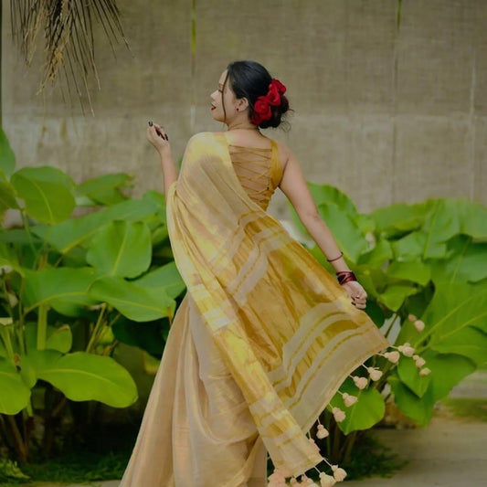 Gold Tissue Saree - golden colour