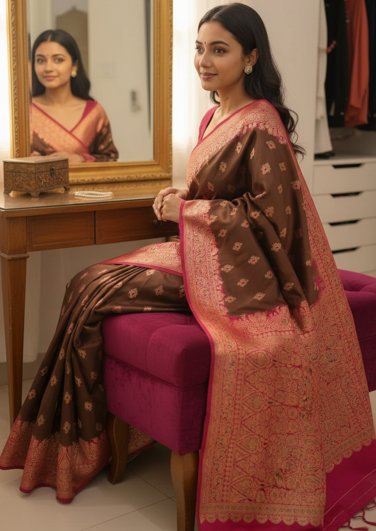 Banarasi Saree - shinning luxury rich boarder pink
