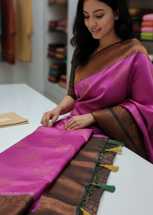 Mysore Silk Saree - luxury - Pink and brown shade